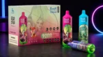Fumot RandM Tornado 9000 Puffs – studiový pohled na zařízení a krabičku